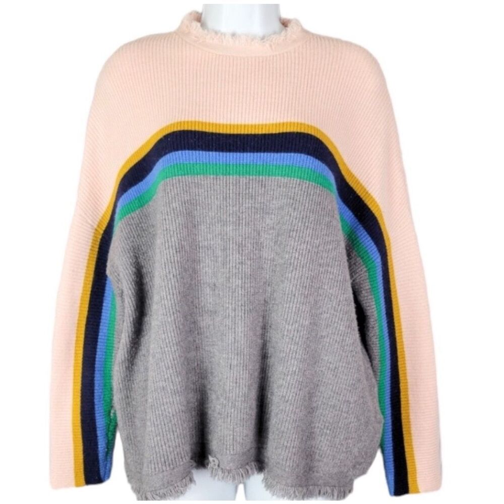 Anthropologie THML Sweater Stripe Fringe Hem & Neck Size S